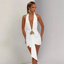 Women's Sexy Mini Dress Deep V Neck Backless Elegant Ruched Draped-8