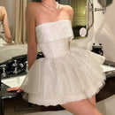 Women's Sexy Mini Dress Elegant Sequin Ruffle Strapless A-Line Party