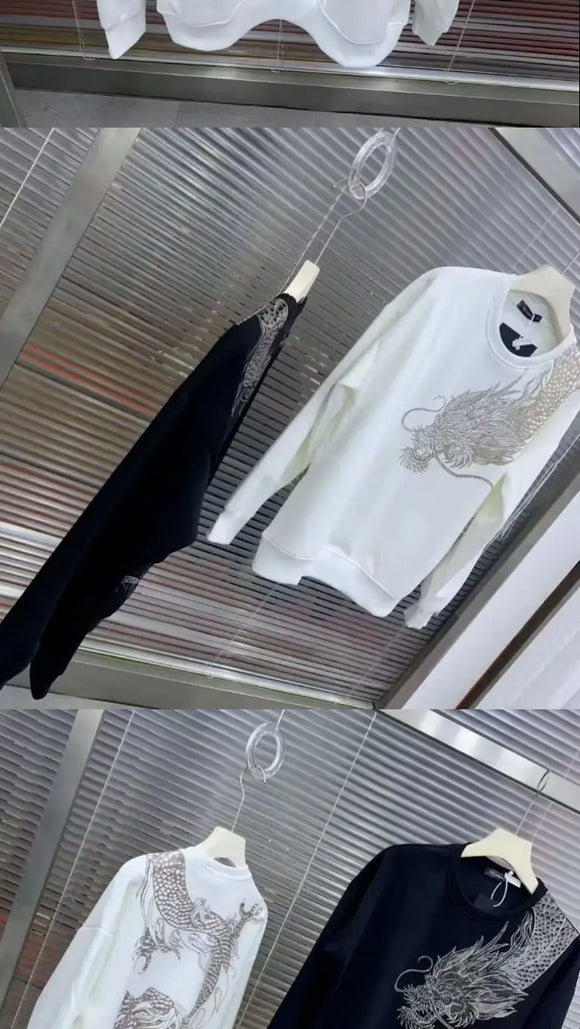 Men's Sweatshirt Pullover Elegant Dragon Print Loose Long Sleeve