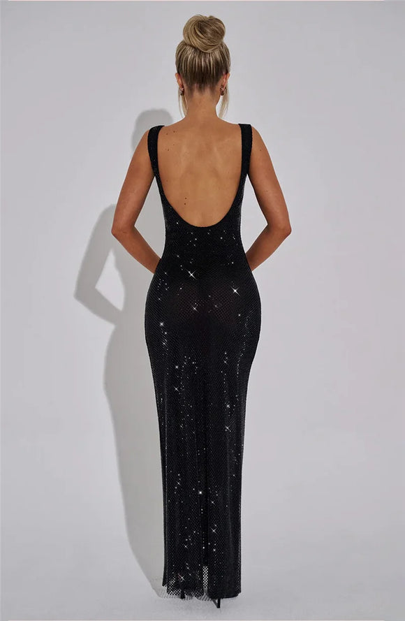 Women's Sexy Long Dress Backless Sequin Sleeveless Elegant Gown