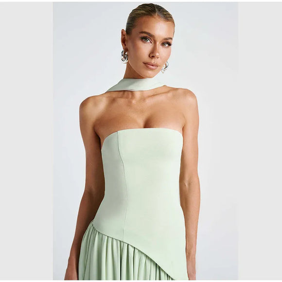 Vestido largo sexy elegante sin tirantes sin espalda abertura alta 