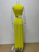 Robe sexy décolleté en V profond élégante ajourée fendue sans manches-8