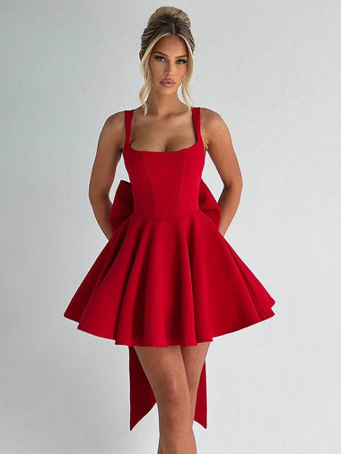 Women's Sexy Mini Dress Elegant Backless Bow Spaghetti Strap