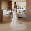 Solène Custom Made Satin Mermaid Wedding Dress with Halter Neck and Dramatic Cape-2