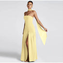 Women's Sexy Maxi Dress Elegant Strapless Backless High Slit Evening