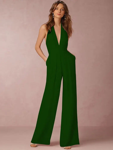 Women's Jumpsuit Deep V Neck Slim Sleeveless Wide Leg backless