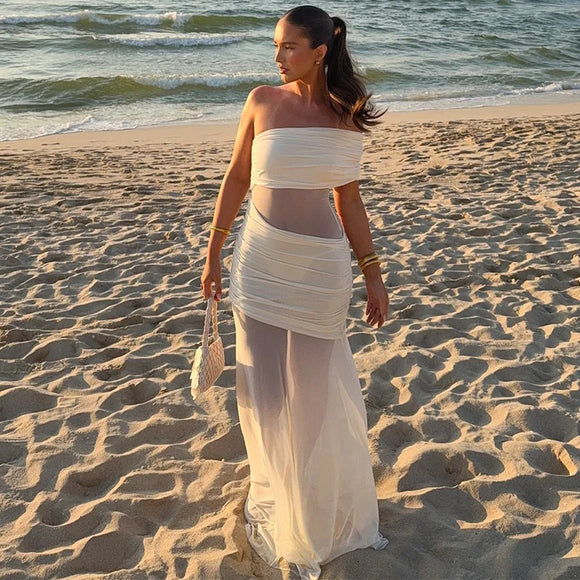 Women's Sexy Long Dress Elegant Off Shoulder Mesh Backless Party