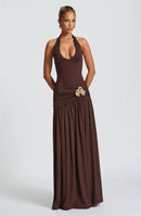 Maxi Dress Set Sexy Elegant Backless Halter Neck Bodysuit Slit Long Skirt
