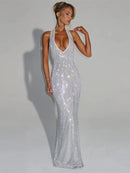Women's Sexy Long Dress Sequin Elegant  Backless Sleeveless