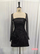 Women's Sexy Mini Dress Sequined Long Sleeve Backless Lace Up A-Line-15