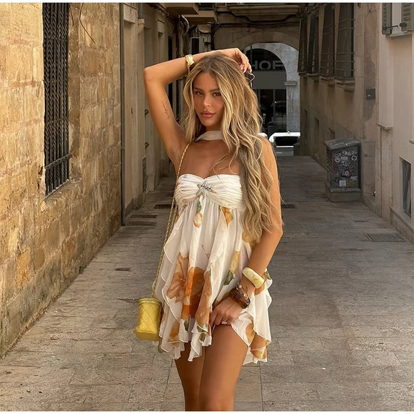 Robe longue sexy rose élégante à volants dos nu épaules dénudées