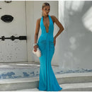 Robe longue sexy pour femme élégante décolleté en V profond froncée dos nu-24