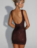 Women's Sexy Mini Dress Sequin Straps Backless Elegant Solid Color