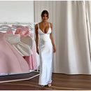 Women's Sexy Long  Dress Satin Elegant Backless Bodycon Fishbone