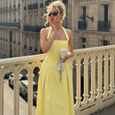 Vestido midi sexy cuello halter espalda descubierta liso sin mangas corte A-6