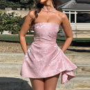 Women's Sexy Short Prom Dress Jacquard Backless Strapless Satin