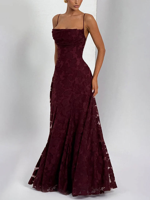 Vestido largo sexy de gasa con patchwork elegante con tirantes sin espalda