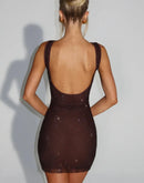 Women's Sexy Mini Dress Sequin Straps Backless Elegant Solid Color