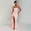 Women's Long Dress Sexy Elegant Spaghetti Straps Backless Split-12