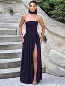 Women's Sexy Maxi Dress Elegant Strapless Backless High Slit Evening Gown-36