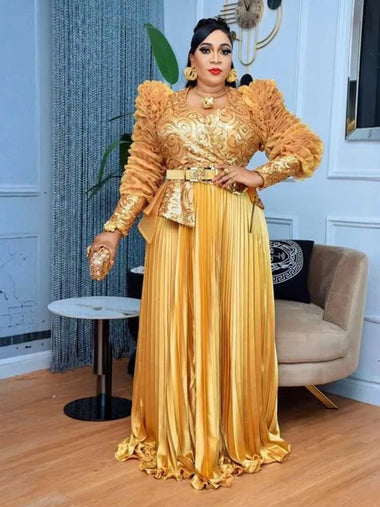 Women's Sexy Maxi Dress Plus Size Sequined Elegant Pleated Evening Gown