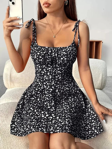 Women's Short Dress Summer Spaghetti Strap Elegant Floral Print