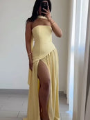 Women's Sexy Maxi Dress Elegant Strapless Backless High Slit Evening