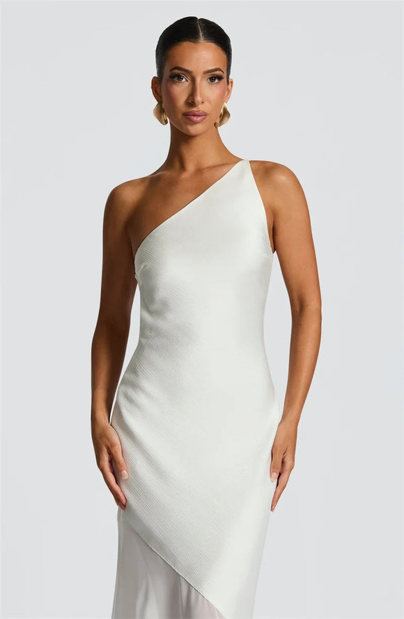 Robe longue sexy pour femme asymétrique dos nu élégante sans manches