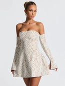 Women's Sexy Mini Dress Lace Off Shoulder Backless Elegant Strapless