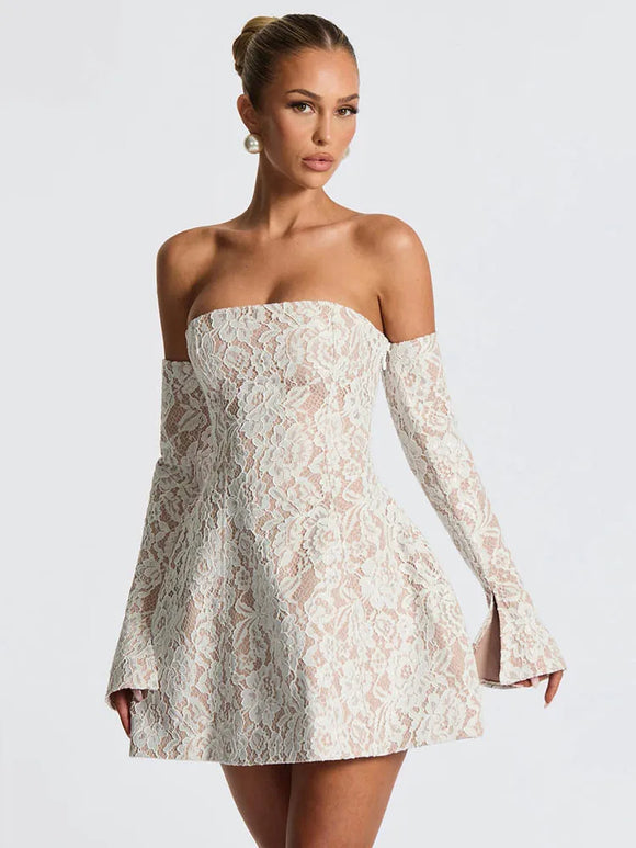 Women's Sexy Mini Dress Lace Off Shoulder Backless Elegant Strapless
