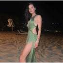 Women's Sexy Long Knit Dress Sleeveless Backless Elegant Side Slit