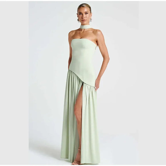 Women's Sexy Maxi Dress Corset Elegant Strapless Backless High Slit