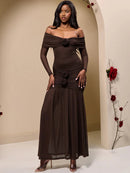 Women's Sexy Maxi Dress Off Shoulder Strapless Long Sleeve Backless