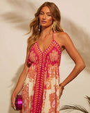 Bohemian Floral Sexy Maxi Dress for Women Elegant Strap Halter V Neck-17