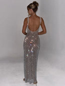 Women's Sexy Long Dress Backless Sequin Sleeveless Elegant Gown