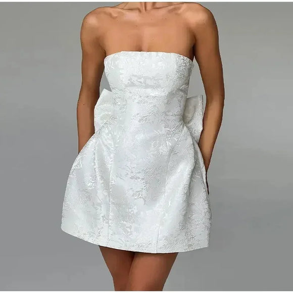 Women's Sexy Short Dress Jacquard Tube Top Bowknot Party Elegant