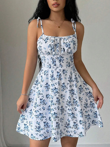 Women's Short Dress Summer Spaghetti Strap Elegant Floral Print