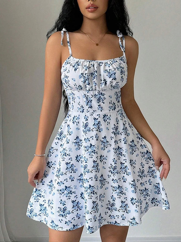 Women's Short Dress Summer Spaghetti Strap Elegant Floral Print