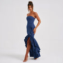 Women's Sexy Maxi Dress Elegant Ruffles Sleeveless Backless Bodycon