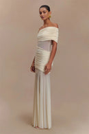 Robe longue sexy pour femme élégante épaules dénudées maille dos nu -11