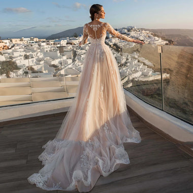 Valentina Custom Made Mermaid Wedding Dress Long Lace Sleeves Detachable Train