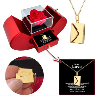 To My Love Eternal Rose Necklace Gift Red Apple Jewelry Box
