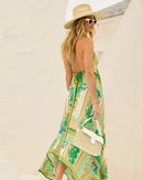 Bohemian Floral Sexy Maxi Dress for Women Elegant Strap Halter V Neck