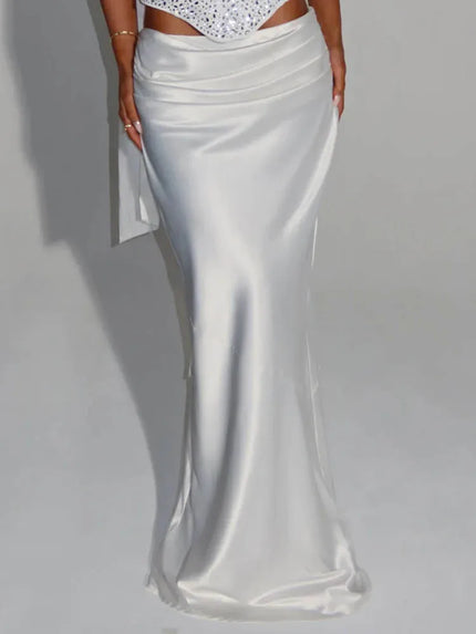 Buy white-skirt Women's Sexy Dress Sequin Set Crop Top Long Satin Skirt Elegant