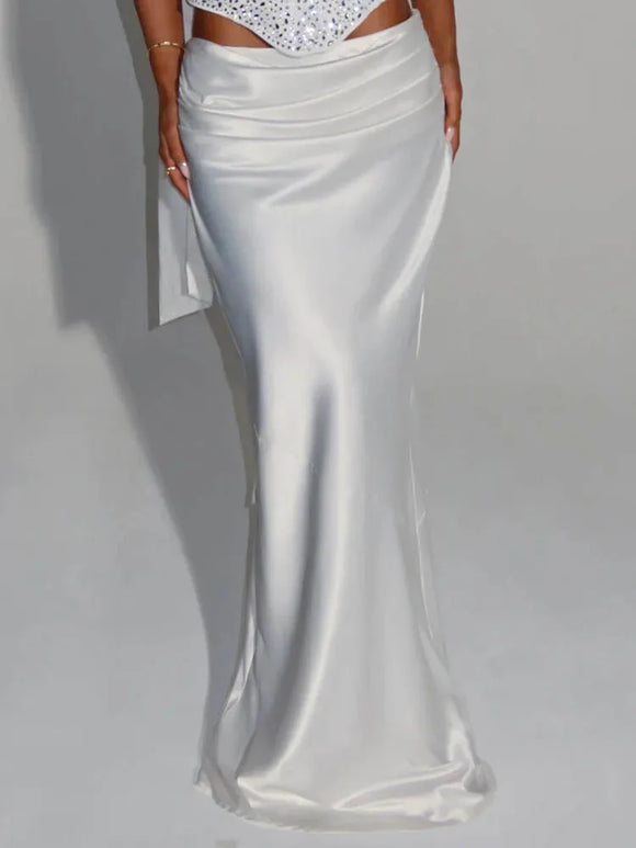 Women's Sexy Dress Sequin Set Crop Top Long Satin Skirt Elegant