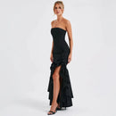 Women's Sexy Maxi Dress Elegant Ruffles Sleeveless Backless Bodycon