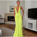 Robe longue sexy pour femme élégante décolleté en V profond froncée dos nu-19