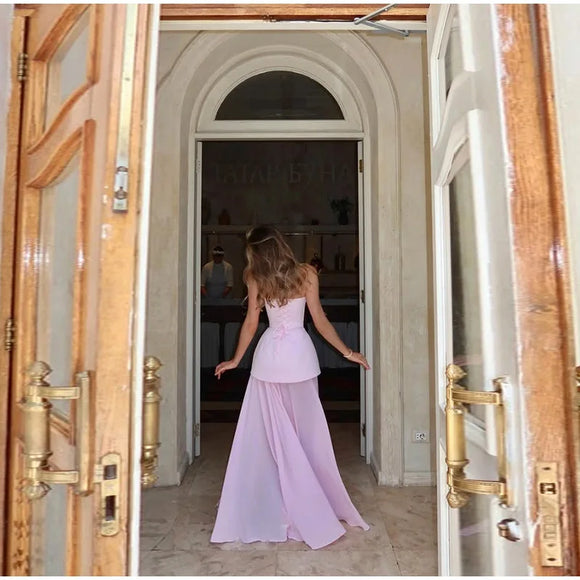 Elegant Set For women Long Skirt Side Slit Corset Top Lace Hem