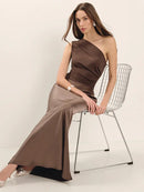 Women's Sexy Maxi Dress Elegant Satin One Shoulder Backless Bodycon