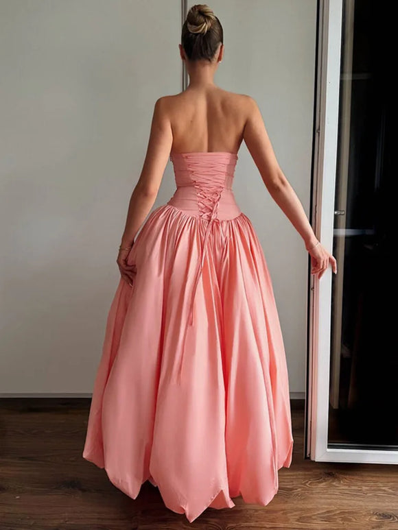 Women's Sexy Maxi Dress Corset Puffy Elegant Pleated Slit Party Dress